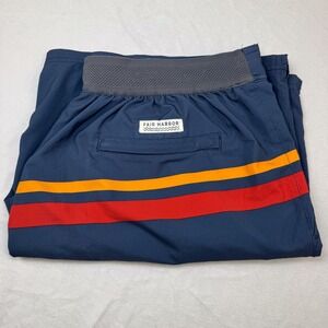 FAIR HARBOR Men's XL Blue Red Orange Striped Elastic Waist Swim Trunks Shorts‎